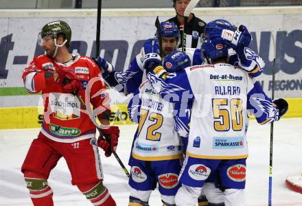 EBEL. Eishockey Bundesliga. VSV gegen HCB Suedtirol Alperia. Torjubel Frederik Allard, Daniel Wachter, Sahir Gill  (VSV). Villach, am 15.1.2021.
Foto: Kuess
www.qspictures.net
---
pressefotos, pressefotografie, kuess, qs, qspictures, sport, bild, bilder, bilddatenbank