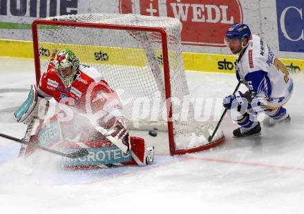 EBEL. Eishockey Bundesliga. VSV gegen HCB Suedtirol Alperia. Jerry Pollastrone,   (VSV), Leland Irving (Bozen). Villach, am 15.1.2021.
Foto: Kuess
www.qspictures.net
---
pressefotos, pressefotografie, kuess, qs, qspictures, sport, bild, bilder, bilddatenbank