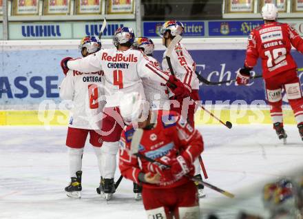 EBEL. Eishockey Bundesliga. KAC gegen	EC Red Bull Salzburg.  Torjubel  Chorney Taylor, Ortega Austin Ryan, Skille Jack (Salzburg). Klagenfurt, am 15.1.2021.
Foto: Kuess
www.qspictures.net

---
pressefotos, pressefotografie, kuess, qs, qspictures, sport, bild, bilder, bilddatenbank