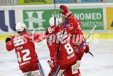 EBEL. Eishockey Bundesliga. KAC gegen	EC Red Bull Salzburg. Torjubel Postma Paul, Koch Thomas, Petersen Nicholas Eric, Ticar Rok,  (KAC). Klagenfurt, am 15.1.2021.
Foto: Kuess
www.qspictures.net

---
pressefotos, pressefotografie, kuess, qs, qspictures, sport, bild, bilder, bilddatenbank
