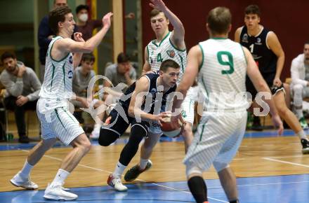Basketball Zweite Liga 2020/2021. Grunddurchgang 16. Runde. KOS Celovec gegen BBC Nord Dragonz. Andi Smrtnik, Samuel Seher (KOS Celovec), Dragisa Najdanovic  (BBC Nord Dragonz). Klagenfurt, am 16.1.2021.
Foto: Kuess
www.qspictures.net

---
pressefotos, pressefotografie, kuess, qs, qspictures, sport, bild, bilder, bilddatenbank