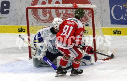 EBEL. Eishockey Bundesliga. VSV gegen HCB Suedtirol Alperia.  Kristers Gudlevskis,  (VSV), Anthony Bardaro (Bozen). Villach, am 15.1.2021.
Foto: Kuess
www.qspictures.net
---
pressefotos, pressefotografie, kuess, qs, qspictures, sport, bild, bilder, bilddatenbank