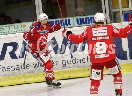 EBEL. Eishockey Bundesliga. KAC gegen	EC Red Bull Salzburg. Torjubel	Fraser Matthew, Petersen Nicholas Eric,  (KAC). Klagenfurt, am 15.1.2021.
Foto: Kuess
www.qspictures.net

---
pressefotos, pressefotografie, kuess, qs, qspictures, sport, bild, bilder, bilddatenbank