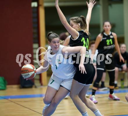 Basketball Damen Superliga 2020/2021. Grunddurchgang 10. Runde.  KOS Celovec Damen gegen Basket Flames. Nikolina Sofric (KOS Celovec), Lara Brunner (Basket Flames). Klagenfurt, am 16.1.2021.
Foto: Kuess
www.qspictures.net

---
pressefotos, pressefotografie, kuess, qs, qspictures, sport, bild, bilder, bilddatenbank