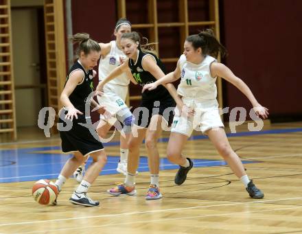 Basketball Damen Superliga 2020/2021. Grunddurchgang 10. Runde.  KOS Celovec Damen gegen Basket Flames. Elma Voljevica, Leah Breschan (KOS Celovec), Marion Augustin , Lara Brunner (Basket Flames). Klagenfurt, am 16.1.2021.
Foto: Kuess
www.qspictures.net

---
pressefotos, pressefotografie, kuess, qs, qspictures, sport, bild, bilder, bilddatenbank