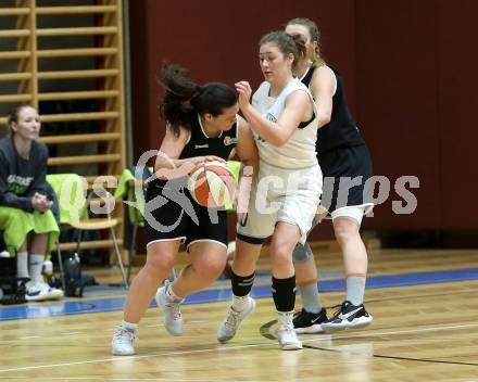 Basketball Damen Superliga 2020/2021. Grunddurchgang 10. Runde.  KOS Celovec Damen gegen Basket Flames. Anna Kowatsch (KOS Celovec),  Aliki Kostopoulou  (Basket Flames). Klagenfurt, am 16.1.2021.
Foto: Kuess
www.qspictures.net

---
pressefotos, pressefotografie, kuess, qs, qspictures, sport, bild, bilder, bilddatenbank