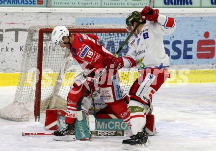 EBEL. Eishockey Bundesliga. KAC gegen	HCB Suedtirol Alperia. Stefan Geier, (KAC), Plastino Nicholas (Bozen). Klagenfurt, am 17.1.2021.
Foto: Kuess
www.qspictures.net

---
pressefotos, pressefotografie, kuess, qs, qspictures, sport, bild, bilder, bilddatenbank