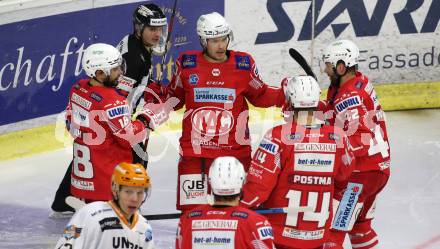 EBEL. Eishockey Bundesliga. KAC gegen	Black Wings 1992 Linz.  Torjubel Matthew Fraser, Thomas Koch, Paul Postma, Rok Ticar, Nicholas Eric Petersen (KAC). Klagenfurt, am 24.1.2021.
Foto: Kuess
www.qspictures.net

---
pressefotos, pressefotografie, kuess, qs, qspictures, sport, bild, bilder, bilddatenbank