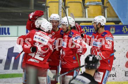 EBEL. Eishockey Bundesliga. KAC gegen	Black Wings 1992 Linz.Torjubel Manuel Ganahl, Nicholas Eric Petersen, Rok Ticar, Clemens Unterweger, Paul Postma (KAC). Klagenfurt, am 24.1.2021.
Foto: Kuess
www.qspictures.net

---
pressefotos, pressefotografie, kuess, qs, qspictures, sport, bild, bilder, bilddatenbank