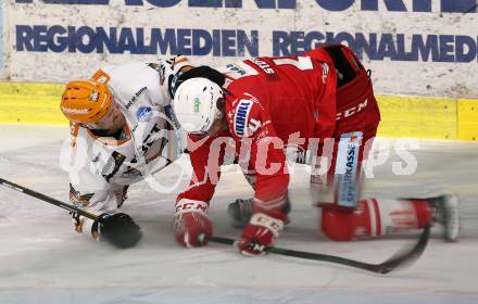 EBEL. Eishockey Bundesliga. KAC gegen	Black Wings 1992 Linz. Kele Steffler,  (KAC), Andrew Jacob Kozek (Linz). Klagenfurt, am 24.1.2021.
Foto: Kuess
www.qspictures.net

---
pressefotos, pressefotografie, kuess, qs, qspictures, sport, bild, bilder, bilddatenbank