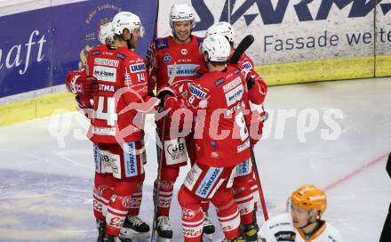 EBEL. Eishockey Bundesliga. KAC gegen	Black Wings 1992 Linz.  Torjubel Matthew Fraser, Thomas Koch, Paul Postma, Rok Ticar, Nicholas Eric Petersen (KAC). Klagenfurt, am 24.1.2021.
Foto: Kuess
www.qspictures.net

---
pressefotos, pressefotografie, kuess, qs, qspictures, sport, bild, bilder, bilddatenbank