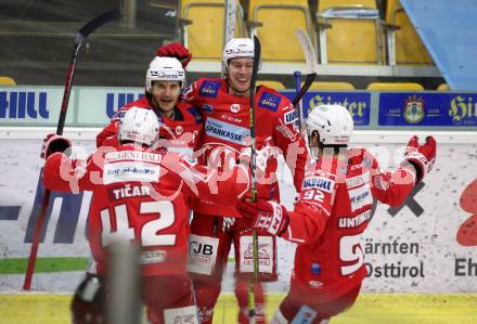EBEL. Eishockey Bundesliga. KAC gegen	Black Wings 1992 Linz. Torjubel Manuel Ganahl, Nicholas Eric Petersen, Rok Ticar, Clemens Unterweger (KAC). Klagenfurt, am 24.1.2021.
Foto: Kuess
www.qspictures.net

---
pressefotos, pressefotografie, kuess, qs, qspictures, sport, bild, bilder, bilddatenbank
