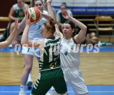 Basketball Damen Superliga 2020/2021. Grunddurchgang 4. Runde.  KOS Celovec Damen gegen  UBI Graz. Alina Seher (KOS Celovec), Erin Foxhall  (Graz). Klagenfurt, am 26.1.2021.
Foto: Kuess
www.qspictures.net

---
pressefotos, pressefotografie, kuess, qs, qspictures, sport, bild, bilder, bilddatenbank