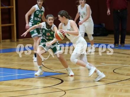 Basketball Damen Superliga 2020/2021. Grunddurchgang 4. Runde.  KOS Celovec Damen gegen  UBI Graz. Alina Seher (KOS Celovec), Eva Fellner (Graz). Klagenfurt, am 26.1.2021.
Foto: Kuess
www.qspictures.net

---
pressefotos, pressefotografie, kuess, qs, qspictures, sport, bild, bilder, bilddatenbank