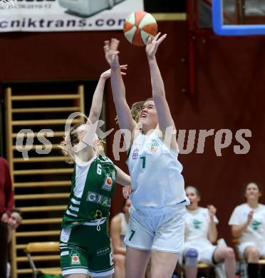 Basketball Damen Superliga 2020/2021. Grunddurchgang 4. Runde.  KOS Celovec Damen gegen  UBI Graz.  Nikolina Sofric (KOS Celovec), Aglaia Martini (Graz). Klagenfurt, am 26.1.2021.
Foto: Kuess
www.qspictures.net

---
pressefotos, pressefotografie, kuess, qs, qspictures, sport, bild, bilder, bilddatenbank