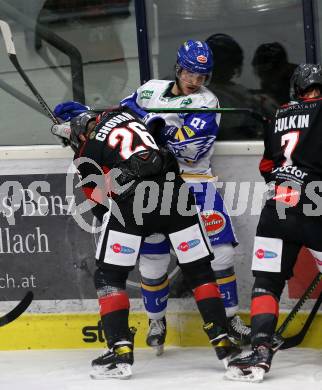 EBEL. Eishockey Bundesliga. VSV gegen Bratislava Capitals.  Renars Krastenbergs,  (VSV), Martin Chovan (Bratislava). Villach, am 29.1.2021.
Foto: Kuess
www.qspictures.net
---
pressefotos, pressefotografie, kuess, qs, qspictures, sport, bild, bilder, bilddatenbank