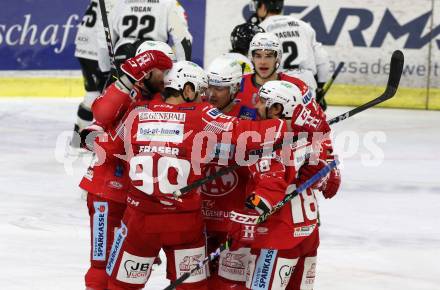 EBEL. Eishockey Bundesliga. KAC gegen	Dornbirner EC.  Torjubel Matthew Fraser, Lukas Haudum,  Paul Postma, Thomas Koch, Clemens Unterweger (KAC). Klagenfurt, am 31.1.2021.
Foto: Kuess
www.qspictures.net

---
pressefotos, pressefotografie, kuess, qs, qspictures, sport, bild, bilder, bilddatenbank