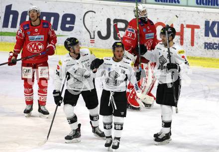 EBEL. Eishockey Bundesliga. KAC gegen	Dornbirner EC. Torjubel Stefan Haeussle, Anthony Luciani, Andrew Michael Yogan (Dornbirn). Klagenfurt, am 31.1.2021.
Foto: Kuess
www.qspictures.net

---
pressefotos, pressefotografie, kuess, qs, qspictures, sport, bild, bilder, bilddatenbank