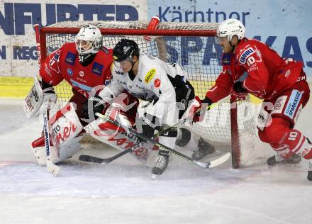 EBEL. Eishockey Bundesliga. KAC gegen	Dornbirner EC. David Madlener, Thomas Vallant,  (KAC), Emilio Romig (Dornbirn). Klagenfurt, am 31.1.2021.
Foto: Kuess
www.qspictures.net

---
pressefotos, pressefotografie, kuess, qs, qspictures, sport, bild, bilder, bilddatenbank