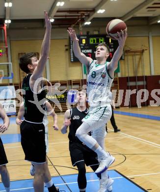Basketball Zweite Liga 2020/2021. Grunddurchgang 18. Runde. KOS Celovec gegen Union Deutsch Wagram Alligators.  Jernej Heine Andolsek (KOS Celovec), Nikola Letic  (Union Deutsch Wagram Alligators). Klagenfurt, am 6.2.2021.
Foto: Kuess
www.qspictures.net

---
pressefotos, pressefotografie, kuess, qs, qspictures, sport, bild, bilder, bilddatenbank