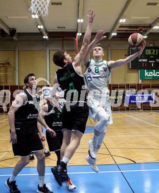 Basketball Zweite Liga 2020/2021. Grunddurchgang 18. Runde. KOS Celovec gegen Union Deutsch Wagram Alligators. Jernej Heine Andolsek (KOS Celovec), Nikola Letic  (Union Deutsch Wagram Alligators). Klagenfurt, am 6.2.2021.
Foto: Kuess
www.qspictures.net

---
pressefotos, pressefotografie, kuess, qs, qspictures, sport, bild, bilder, bilddatenbank