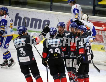 EBEL. Eishockey Bundesliga. VSV gegen HC TWK Innsbruck. Torjubel Dario Winkler,  Deven Gregory Sideroff, Colton Jay Saucerman, Jonathan Racine-Clarke, Maxwell Nicholas Gerlach  (Innsbruck). Villach, am 7.2.2021.
Foto: Kuess
www.qspictures.net
---
pressefotos, pressefotografie, kuess, qs, qspictures, sport, bild, bilder, bilddatenbank