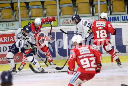 EBEL. Eishockey Bundesliga. KAC gegen	Fehervar AV19. Postma Paul, Koch Thomas (KAC), Erdely Csanad, Bartalis Istvan (Fehervar AV19). Klagenfurt, am 7.2.2021.
Foto: Kuess
www.qspictures.net

---
pressefotos, pressefotografie, kuess, qs, qspictures, sport, bild, bilder, bilddatenbank