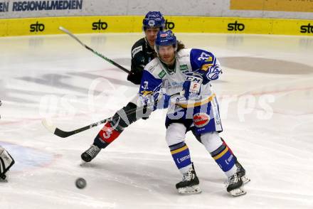 EBEL. Eishockey Bundesliga. VSV gegen HC TWK Innsbruck. Martin Ulmer,   (VSV),  Jonathan Racine-Clarke (Innsbruck). Villach, am 7.2.2021.
Foto: Kuess
www.qspictures.net
---
pressefotos, pressefotografie, kuess, qs, qspictures, sport, bild, bilder, bilddatenbank