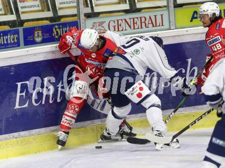 EBEL. Eishockey Bundesliga. KAC gegen	Fehervar AV19. Bischofberger Johannes (KAC), Bartalis Istvan  (Fehervar AV19). Klagenfurt, am 7.2.2021.
Foto: Kuess
www.qspictures.net

---
pressefotos, pressefotografie, kuess, qs, qspictures, sport, bild, bilder, bilddatenbank