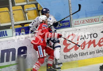 EBEL. Eishockey Bundesliga. KAC gegen	Fehervar AV19. Petersen Nicholas Eric (KAC), Caruso Michael (Fehervar AV19). Klagenfurt, am 7.2.2021.
Foto: Kuess
www.qspictures.net

---
pressefotos, pressefotografie, kuess, qs, qspictures, sport, bild, bilder, bilddatenbank