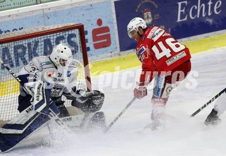 EBEL. Eishockey Bundesliga. KAC gegen	Fehervar AV19.  Bischofberger Johannes (KAC), Gyenes David (Fehervar AV19). Klagenfurt, am 7.2.2021.
Foto: Kuess
www.qspictures.net

---
pressefotos, pressefotografie, kuess, qs, qspictures, sport, bild, bilder, bilddatenbank