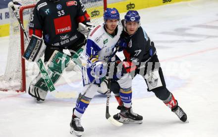 EBEL. Eishockey Bundesliga. VSV gegen HC TWK Innsbruck. Scott Kosmachuk,   (VSV), Christof Kromp (Innsbruck). Villach, am 7.2.2021.
Foto: Kuess
www.qspictures.net
---
pressefotos, pressefotografie, kuess, qs, qspictures, sport, bild, bilder, bilddatenbank