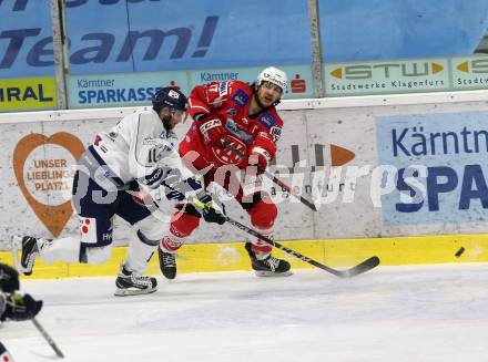 EBEL. Eishockey Bundesliga. KAC gegen	Fehervar AV19. Ganahl Manuel (KAC), Bartalis Istvan (Fehervar AV19). Klagenfurt, am 7.2.2021.
Foto: Kuess
www.qspictures.net

---
pressefotos, pressefotografie, kuess, qs, qspictures, sport, bild, bilder, bilddatenbank