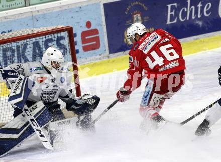 EBEL. Eishockey Bundesliga. KAC gegen	Fehervar AV19.  Bischofberger Johannes (KAC), Gyenes David (Fehervar AV19). Klagenfurt, am 7.2.2021.
Foto: Kuess
www.qspictures.net

---
pressefotos, pressefotografie, kuess, qs, qspictures, sport, bild, bilder, bilddatenbank