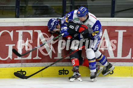 EBEL. Eishockey Bundesliga. VSV gegen HC TWK Innsbruck. Benedikt Elias Wohlfahrt,   (VSV), Clemens Paulweber (Innsbruck). Villach, am 7.2.2021.
Foto: Kuess
www.qspictures.net
---
pressefotos, pressefotografie, kuess, qs, qspictures, sport, bild, bilder, bilddatenbank