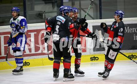 EBEL. Eishockey Bundesliga. VSV gegen HC TWK Innsbruck.  Torjubel Deven Gregory Sideroff, Dario Winkler, Jonathan Racine-Clarke, Maxwell Nicholas Gerlach  (Innsbruck). Villach, am 7.2.2021.
Foto: Kuess
www.qspictures.net
---
pressefotos, pressefotografie, kuess, qs, qspictures, sport, bild, bilder, bilddatenbank
