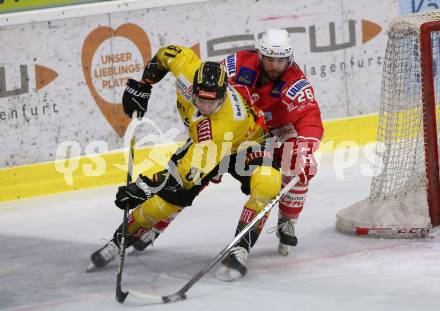 EBEL. Eishockey Bundesliga. KAC gegen	spusu Vienna Capitals. Schumnig Martin (KAC),  Richter Marco (Vienna Capitals). Klagenfurt, am 14.2.2021.
Foto: Kuess
www.qspictures.net

---
pressefotos, pressefotografie, kuess, qs, qspictures, sport, bild, bilder, bilddatenbank