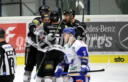 EBEL. Eishockey Bundesliga. VSV gegen Dornbirn Bulldogs.  Torjubel Anthony Luciani, Andrew Michael Yogan, William Charles Rapuzzi, Matthew MacKenzie  (Dornbirn). Villach, am 14.2.2021.
Foto: Kuess
www.qspictures.net
---
pressefotos, pressefotografie, kuess, qs, qspictures, sport, bild, bilder, bilddatenbank