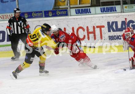 EBEL. Eishockey Bundesliga. KAC gegen	spusu Vienna Capitals. Hundertpfund Thomas (KAC), Vause Taylor (Vienna Capitals). Klagenfurt, am 14.2.2021.
Foto: Kuess
www.qspictures.net

---
pressefotos, pressefotografie, kuess, qs, qspictures, sport, bild, bilder, bilddatenbank