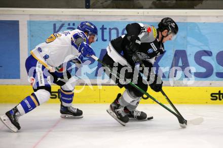 EBEL. Eishockey Bundesliga. VSV gegen Dornbirn Bulldogs.  Jerry Pollastrone,  (VSV), Stefan Haeussle (Dornbirn). Villach, am 14.2.2021.
Foto: Kuess
www.qspictures.net
---
pressefotos, pressefotografie, kuess, qs, qspictures, sport, bild, bilder, bilddatenbank