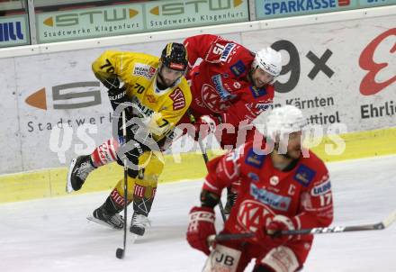 EBEL. Eishockey Bundesliga. KAC gegen	spusu Vienna Capitals. Gregorc Blaz (KAC), Nissner Benjamin (Vienna Capitals). Klagenfurt, am 14.2.2021.
Foto: Kuess
www.qspictures.net

---
pressefotos, pressefotografie, kuess, qs, qspictures, sport, bild, bilder, bilddatenbank