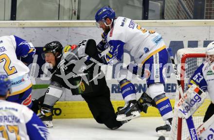 EBEL. Eishockey Bundesliga. VSV gegen Dornbirn Bulldogs. Kevin Schmidt,   (VSV), Sam Antonitsch (Dornbirn). Villach, am 14.2.2021.
Foto: Kuess
www.qspictures.net
---
pressefotos, pressefotografie, kuess, qs, qspictures, sport, bild, bilder, bilddatenbank