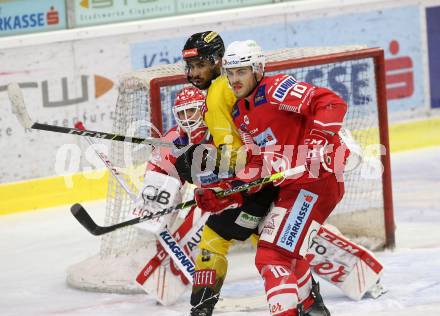 EBEL. Eishockey Bundesliga. KAC gegen	spusu Vienna Capitals. Vallant Thomas (KAC),  Wukovits Ali (Vienna Capitals). Klagenfurt, am 14.2.2021.
Foto: Kuess
www.qspictures.net

---
pressefotos, pressefotografie, kuess, qs, qspictures, sport, bild, bilder, bilddatenbank