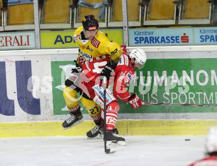 EBEL. Eishockey Bundesliga. KAC gegen	spusu Vienna Capitals.  Strong Steven (KAC),  Loney Ty (Vienna Capitals). Klagenfurt, am 14.2.2021.
Foto: Kuess
www.qspictures.net

---
pressefotos, pressefotografie, kuess, qs, qspictures, sport, bild, bilder, bilddatenbank