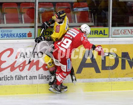 EBEL. Eishockey Bundesliga. KAC gegen	spusu Vienna Capitals. Geier Stefan (KAC),  Richter Marco (Vienna Capitals). Klagenfurt, am 14.2.2021.
Foto: Kuess
www.qspictures.net

---
pressefotos, pressefotografie, kuess, qs, qspictures, sport, bild, bilder, bilddatenbank