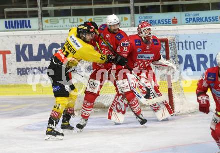 EBEL. Eishockey Bundesliga. KAC gegen	spusu Vienna Capitals. Dahm Sebastian, Gregorc Blaz  (KAC), Kittinger Patrik (Vienna Capitals). Klagenfurt, am 14.2.2021.
Foto: Kuess
www.qspictures.net

---
pressefotos, pressefotografie, kuess, qs, qspictures, sport, bild, bilder, bilddatenbank
