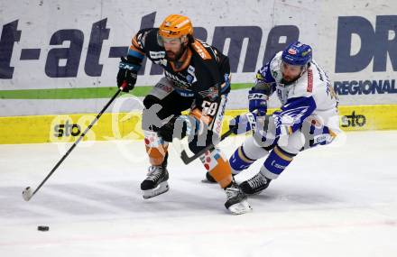EBEL. Eishockey Bundesliga. VSV gegen Black Wings 1992.  Jerry Pollastrone,  (VSV), Sebastien Piche (Linz). Villach, am 14.2.2021.
Foto: Kuess
www.qspictures.net
---
pressefotos, pressefotografie, kuess, qs, qspictures, sport, bild, bilder, bilddatenbank