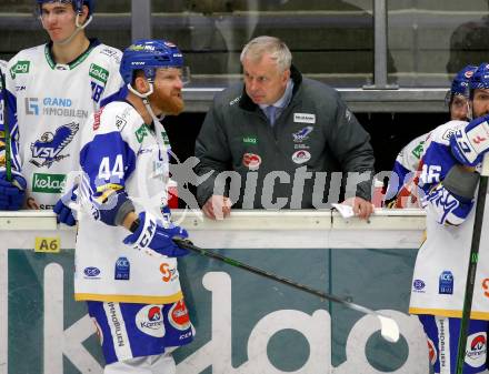 EBEL. Eishockey Bundesliga. VSV gegen Black Wings 1992.   Jamie Fraser, Trainer Rob Daum (VSV). Villach, am 14.2.2021.
Foto: Kuess
www.qspictures.net
---
pressefotos, pressefotografie, kuess, qs, qspictures, sport, bild, bilder, bilddatenbank