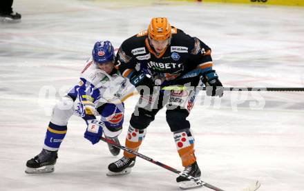 EBEL. Eishockey Bundesliga. VSV gegen Black Wings 1992.  Josef Hrabal,  (VSV), Brian Lebler (Linz). Villach, am 14.2.2021.
Foto: Kuess
www.qspictures.net
---
pressefotos, pressefotografie, kuess, qs, qspictures, sport, bild, bilder, bilddatenbank