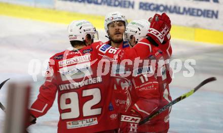 EBEL. Eishockey Bundesliga. KAC gegen	HCB Suedtirol Alperia. Torjubel Clemens Unterweger, Manuel Geier, Lukas Haudum (KAC). Klagenfurt, am 21.2.2021.
Foto: Kuess
www.qspictures.net

---
pressefotos, pressefotografie, kuess, qs, qspictures, sport, bild, bilder, bilddatenbank